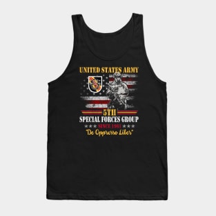 US Army 5th Special Forces Group US Solder Flag Vintage "De Oppresso Liber" US 5th SFG - Gift for Veterans Day 4th of July or Patriotic Memorial Day Tank Top